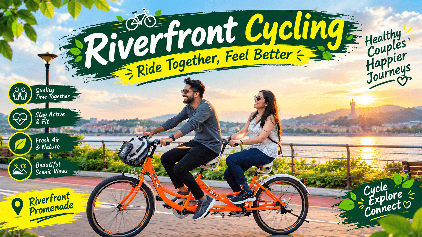 Statue Of Unity Riverfront Couple Cycling